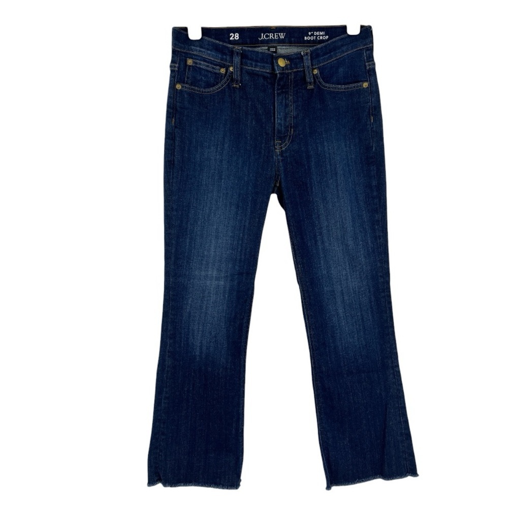JCrew 9" demi-boot crop jean Stretch Dark wash Frayed Hem SZ 28 NEW
